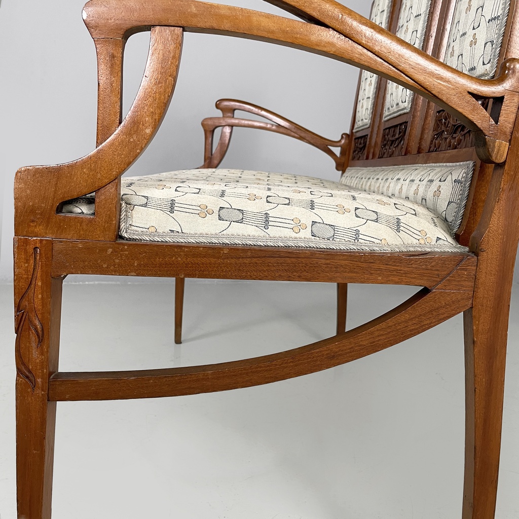 Panca in tessuto e legno, 1930 ca.