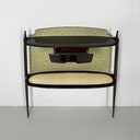 Consolle in legno, tessuto e paglia, 1950 ca.