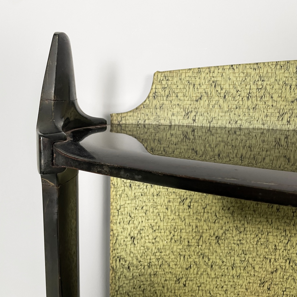 Consolle in legno, tessuto e paglia, 1950 ca.