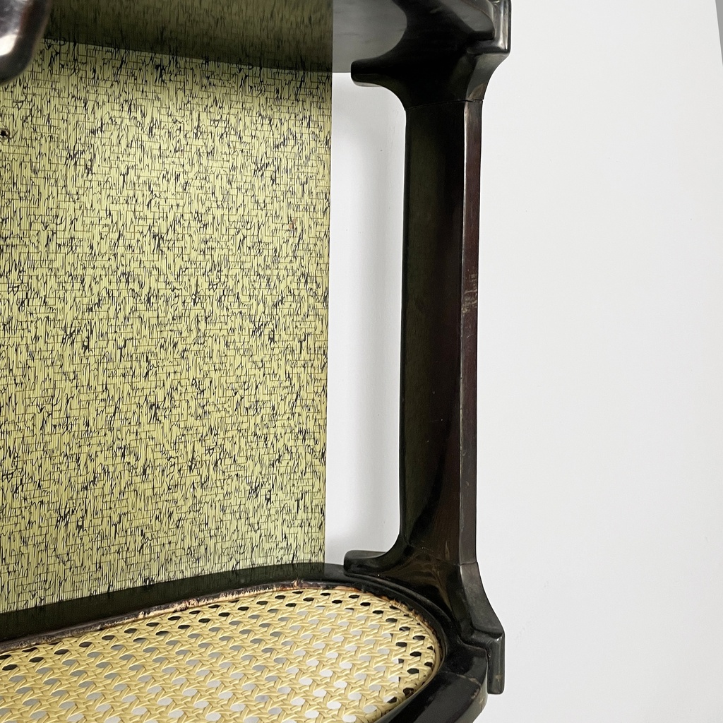 Consolle in legno, tessuto e paglia, 1950 ca.