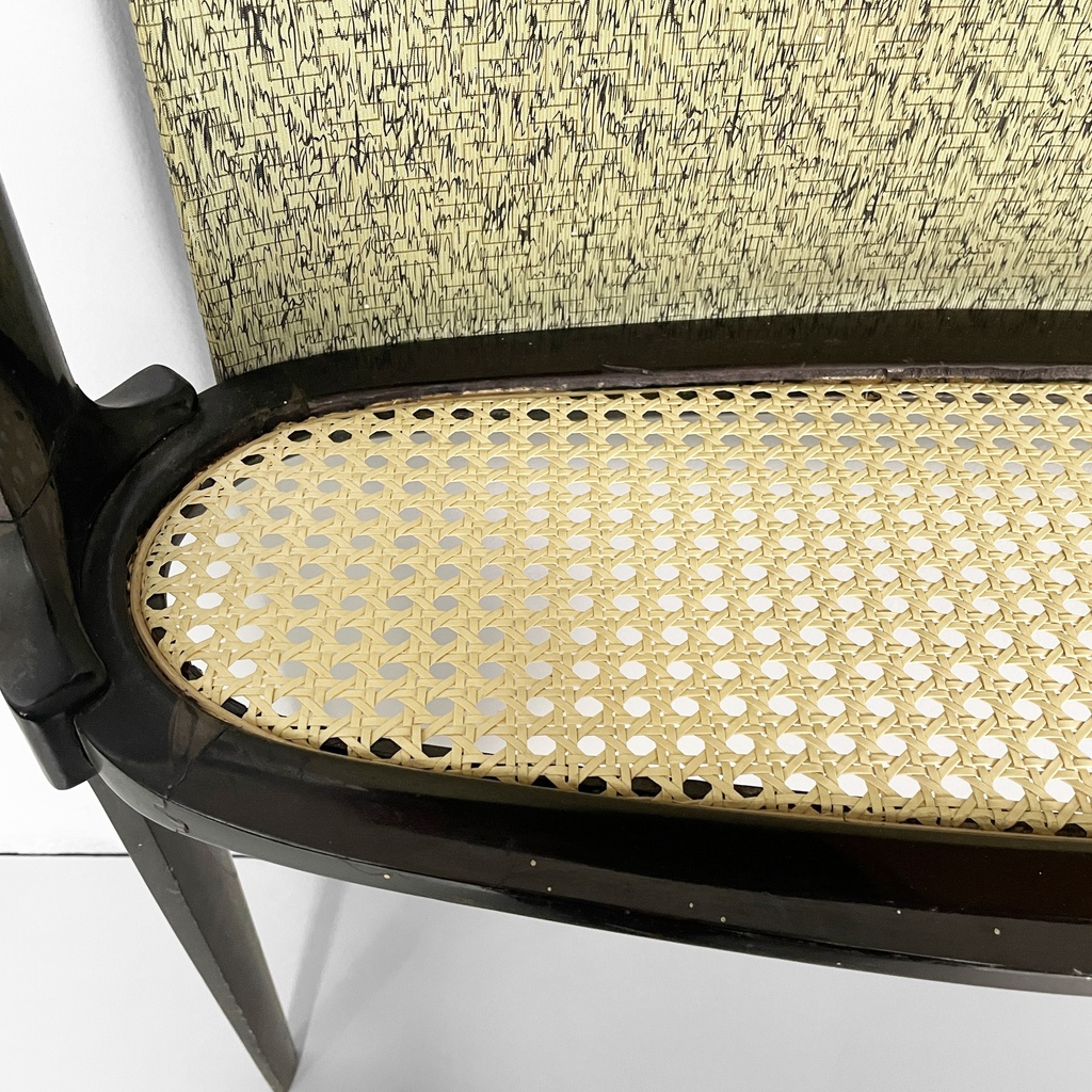 Consolle in legno, tessuto e paglia, 1950 ca.