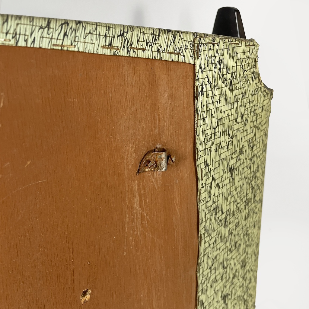 Consolle in legno, tessuto e paglia, 1950 ca.