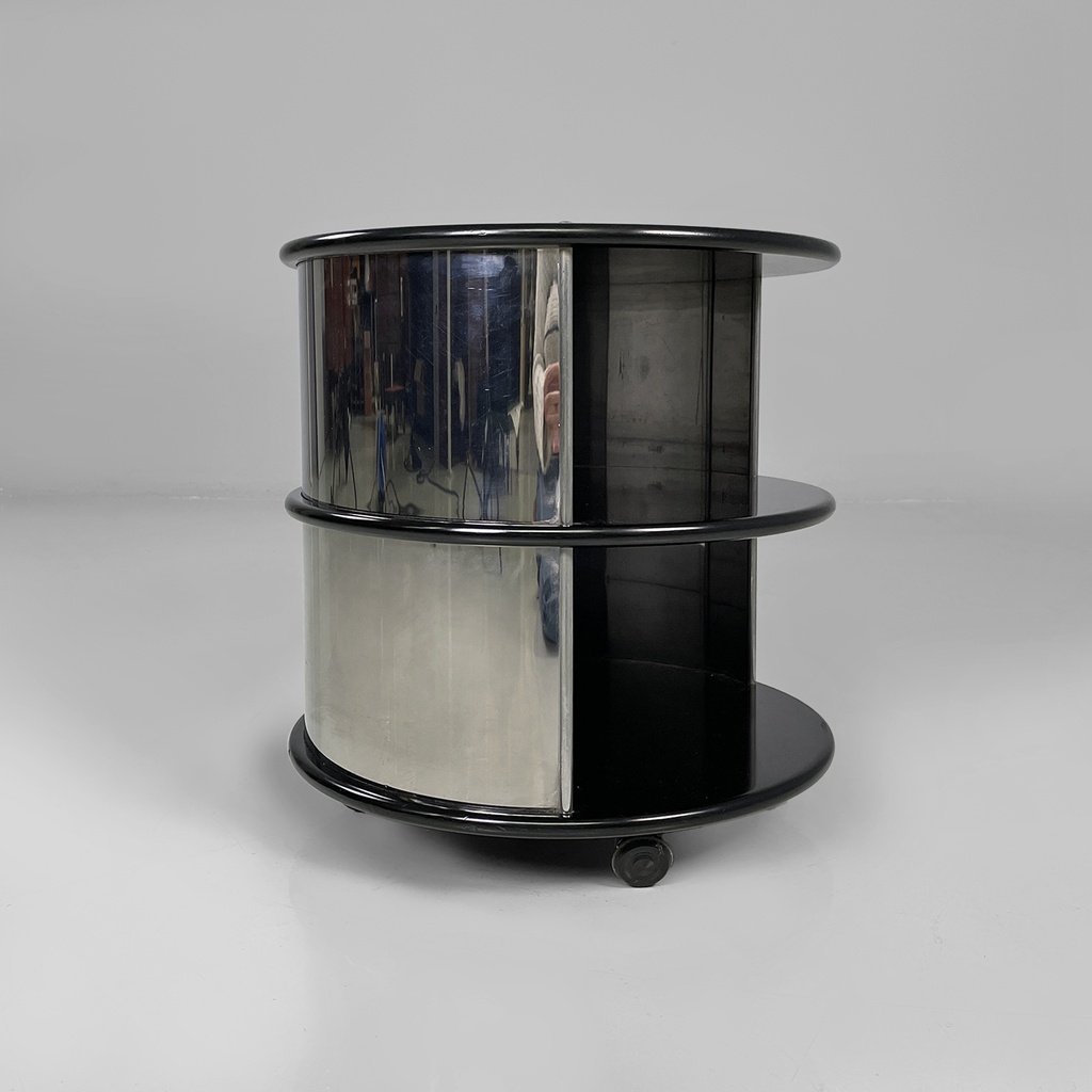 Comodino in acciaio e legno, 1970 ca.