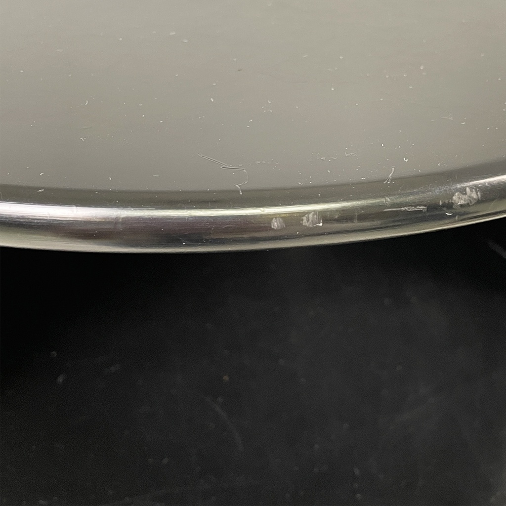 Comodino in acciaio e legno, 1970 ca.