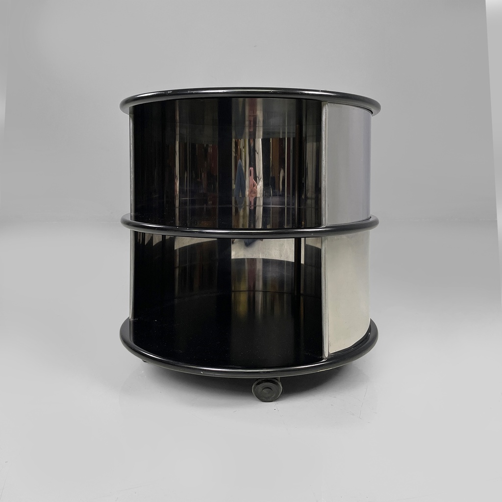 Comodino in acciaio e legno, 1970 ca.