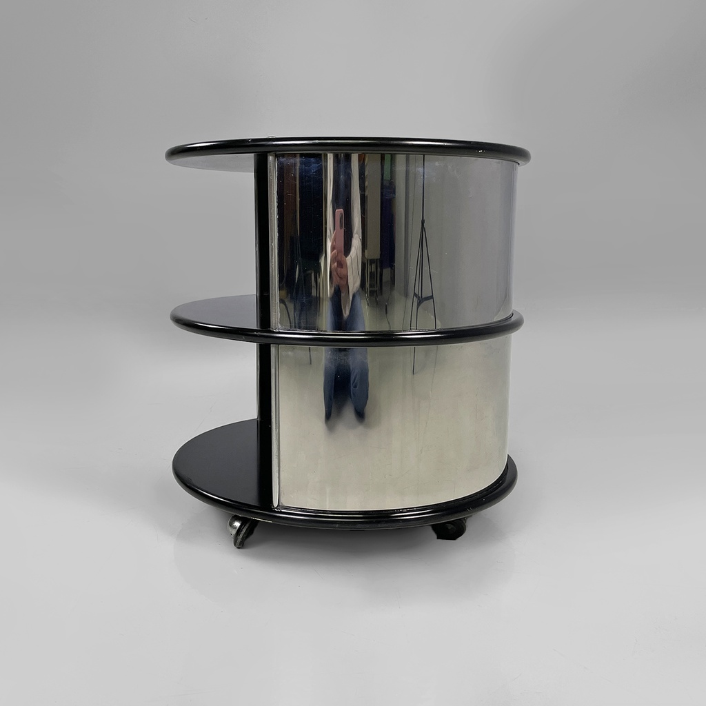 Comodino in acciaio e legno, 1970 ca.