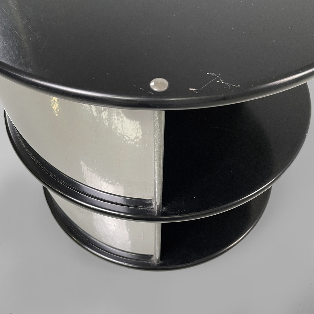 Comodino in acciaio e legno, 1970 ca.