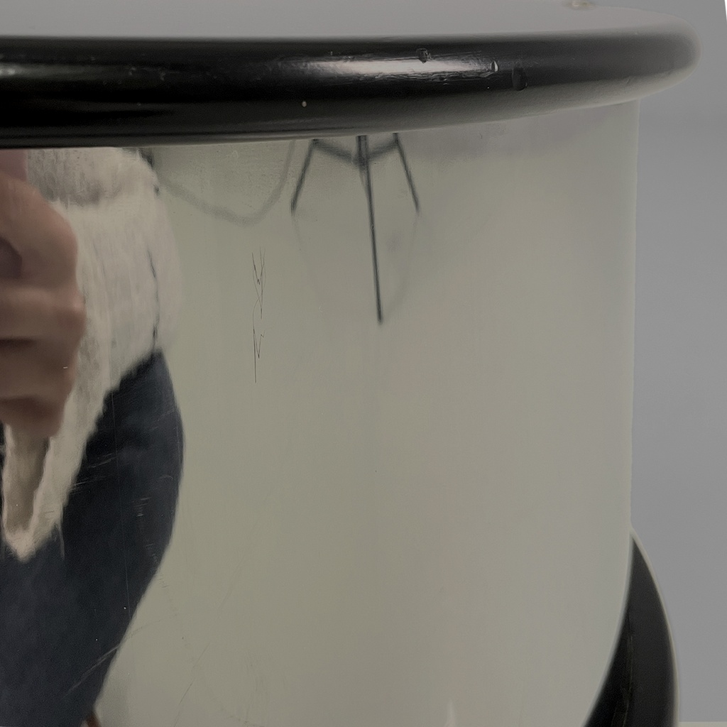 Comodino in acciaio e legno, 1970 ca.