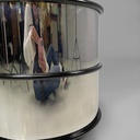 Comodino in acciaio e legno, 1970 ca.