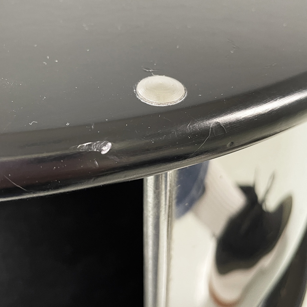 Comodino in acciaio e legno, 1970 ca.