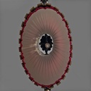 Lampadario in metallo e tessuto rosso, 1940 ca.