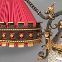 Lampadario in metallo e tessuto rosso, 1940 ca.