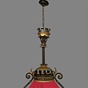 Lampadario in metallo e tessuto rosso, 1940 ca.