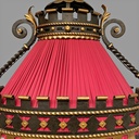 Lampadario in metallo e tessuto rosso, 1940 ca.