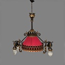 Lampadario in metallo e tessuto rosso, 1940 ca.