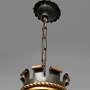 Lampadario in metallo e tessuto rosso, 1940 ca.