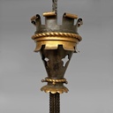 Lampadario in metallo e tessuto rosso, 1940 ca.