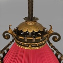 Lampadario in metallo e tessuto rosso, 1940 ca.