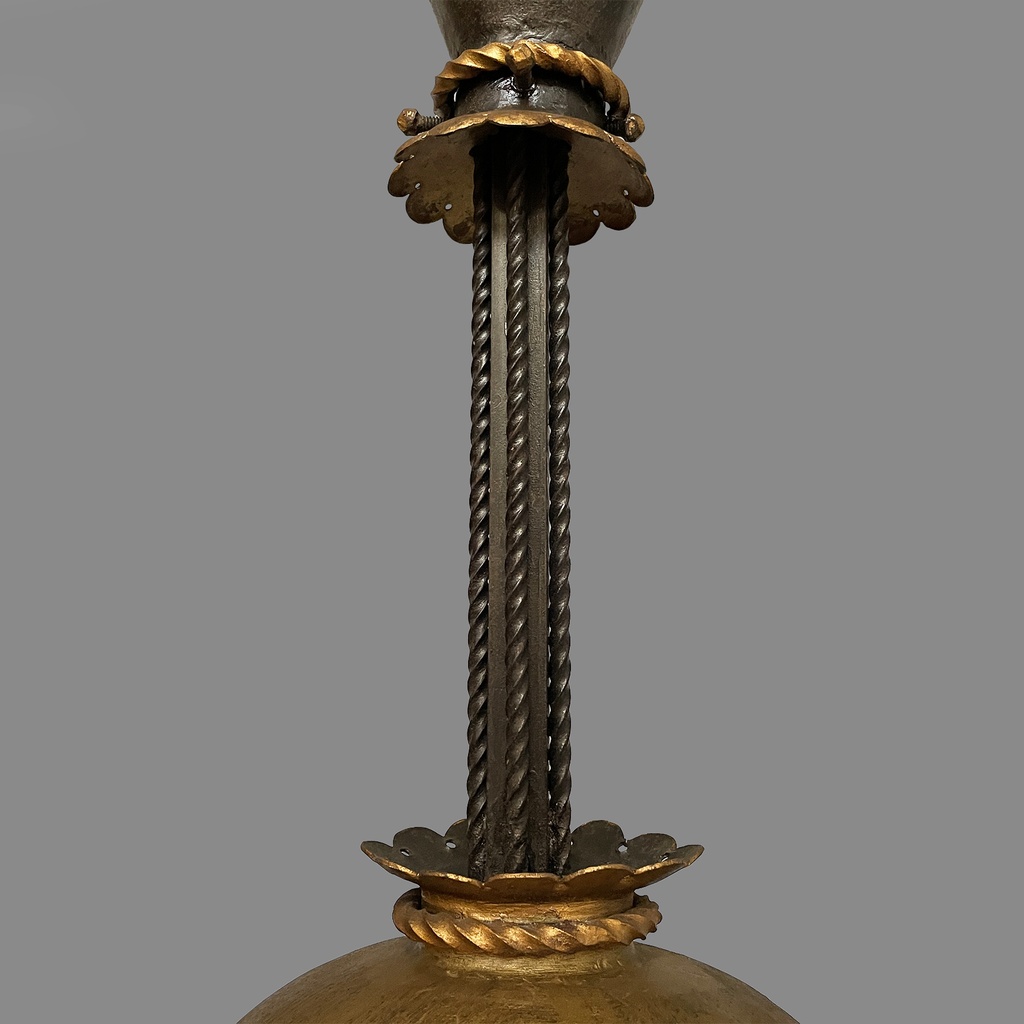 Lampadario in metallo e tessuto rosso, 1940 ca.