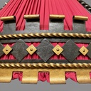 Lampadario in metallo e tessuto rosso, 1940 ca.