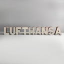 Insegna Lufthansa in plexiglass bianco, 1970 ca.