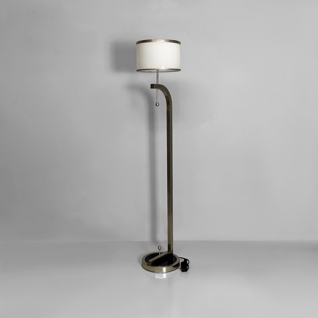 Lampada da terra in acciaio e vetro, 1940 ca.