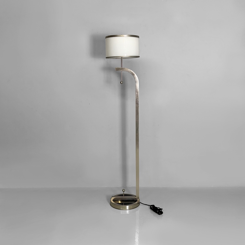 Lampada da terra in acciaio e vetro, 1940 ca.