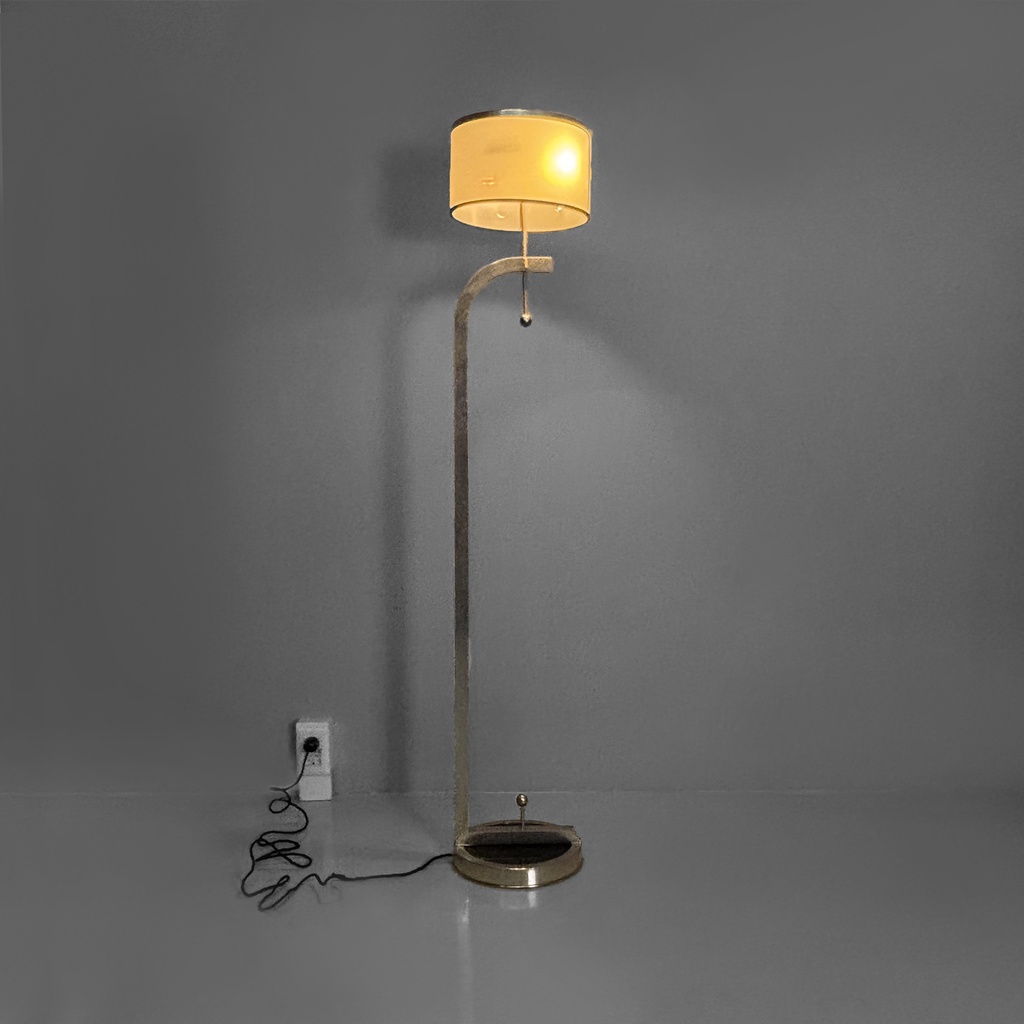 Lampada da terra in acciaio e vetro, 1940 ca.