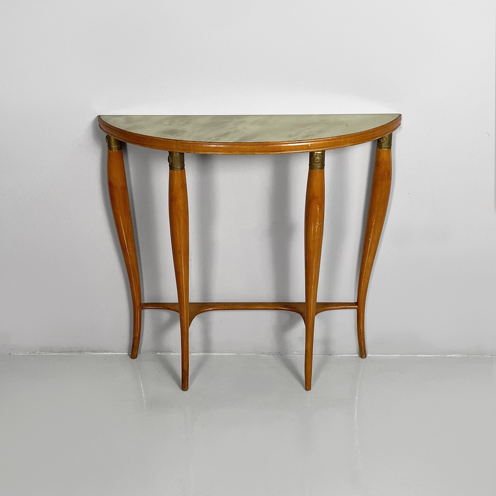 Consolle in legno e vetro retro-dipito vere, 1950 ca.