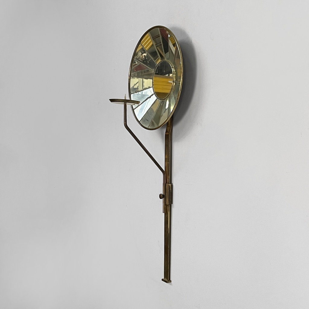 Portacandele in ottone e specchio, 1950 ca.