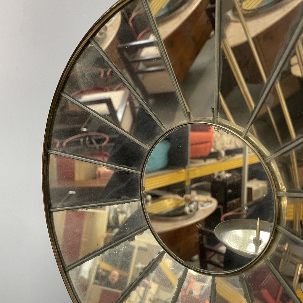 Portacandele in ottone e specchio, 1950 ca.