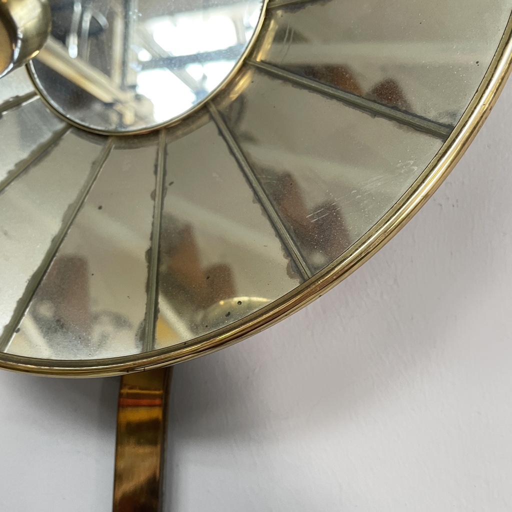 Portacandele in ottone e specchio, 1950 ca.