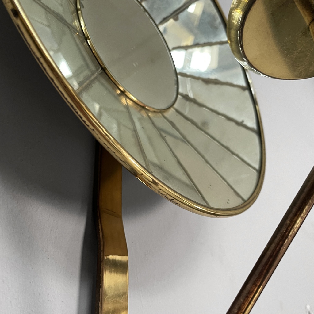 Portacandele in ottone e specchio, 1950 ca.