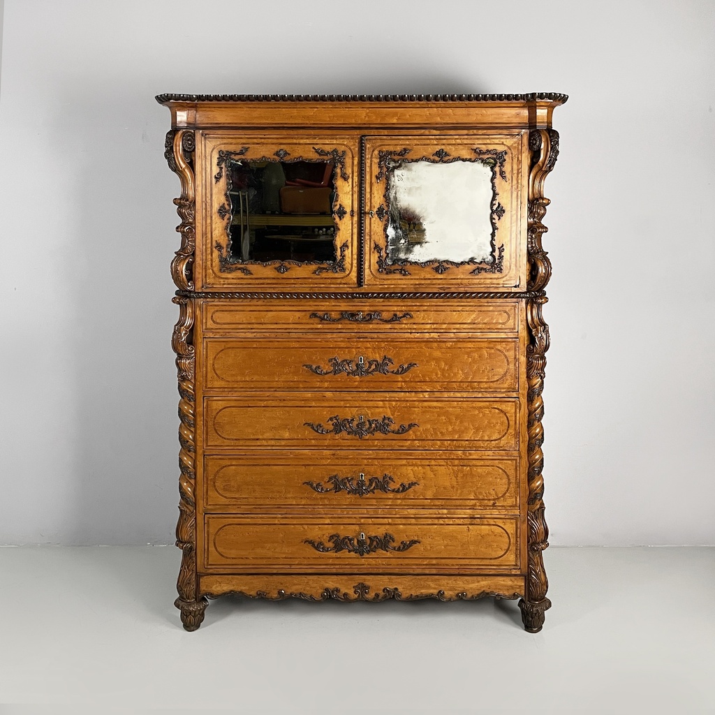 Credenza con specchi in legno tornito, 1930 ca.