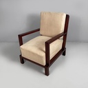 Poltrona in legno e tessuto beige, 1930 ca.