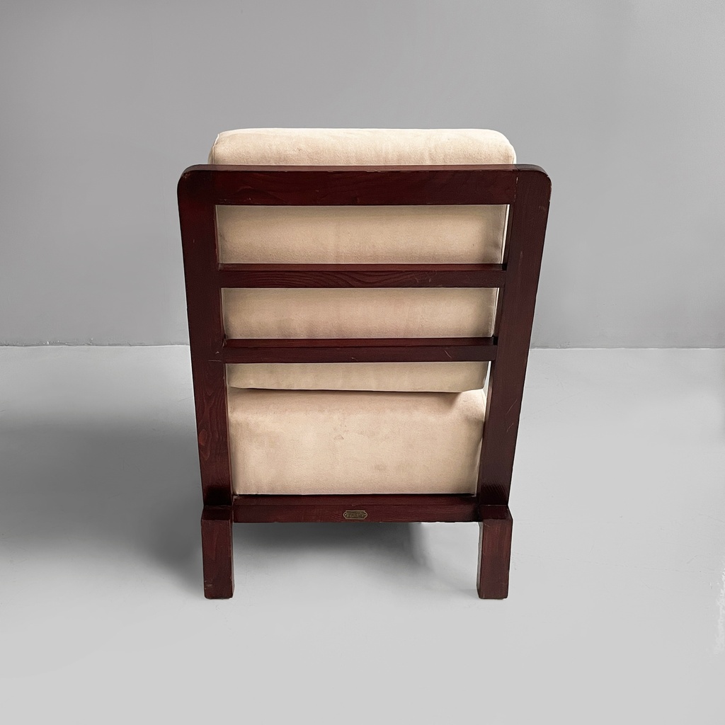 Poltrona in legno e tessuto beige, 1930 ca.