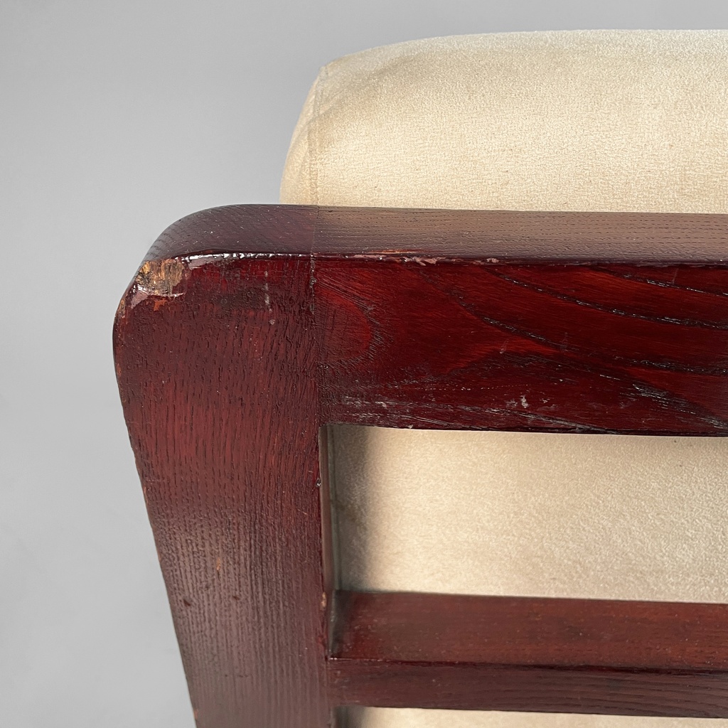 Poltrona in legno e tessuto beige, 1930 ca.