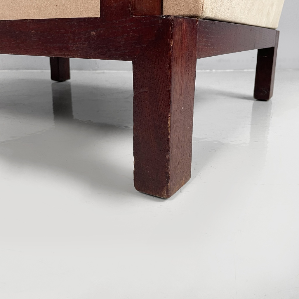 Poltrona in legno e tessuto beige, 1930 ca.