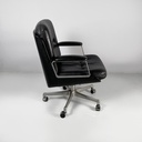 Poltrona da ufficio in pelle nera e metallo, 1980 ca.