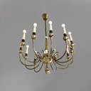 Lampadario in ottone e metallo bianco, 1950 ca.