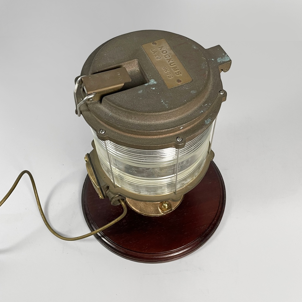 Lampada da nave in legno, vetro e metallo, 1950 ca.