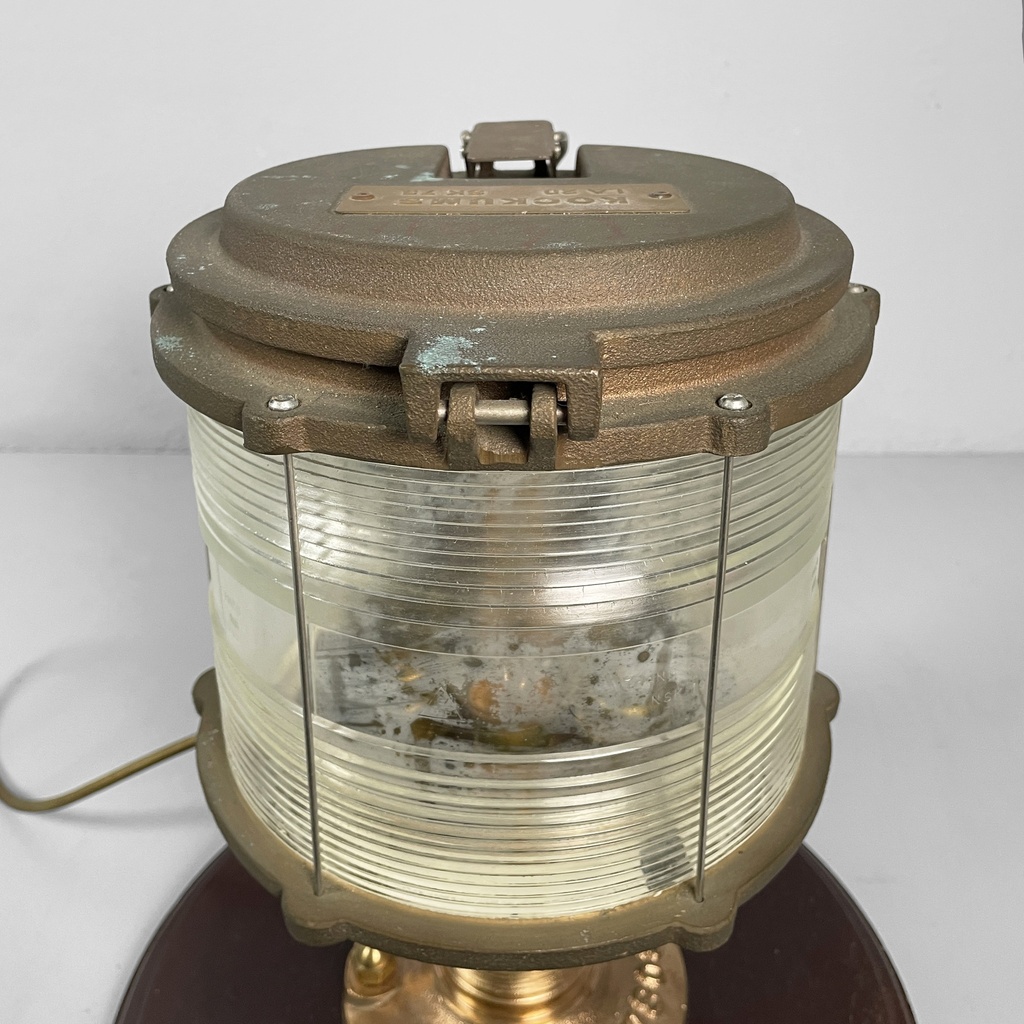 Lampada da nave in legno, vetro e metallo, 1950 ca.