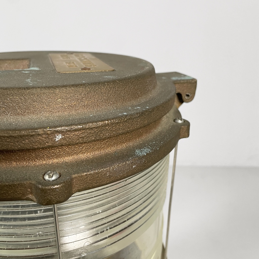 Lampada da nave in legno, vetro e metallo, 1950 ca.