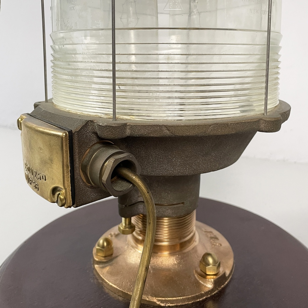 Lampada da nave in legno, vetro e metallo, 1950 ca.