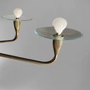 Lampadario in ottone, vetro e metallo verde, 1950 ca. 