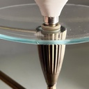 Lampadario in ottone, vetro e metallo verde, 1950 ca. 