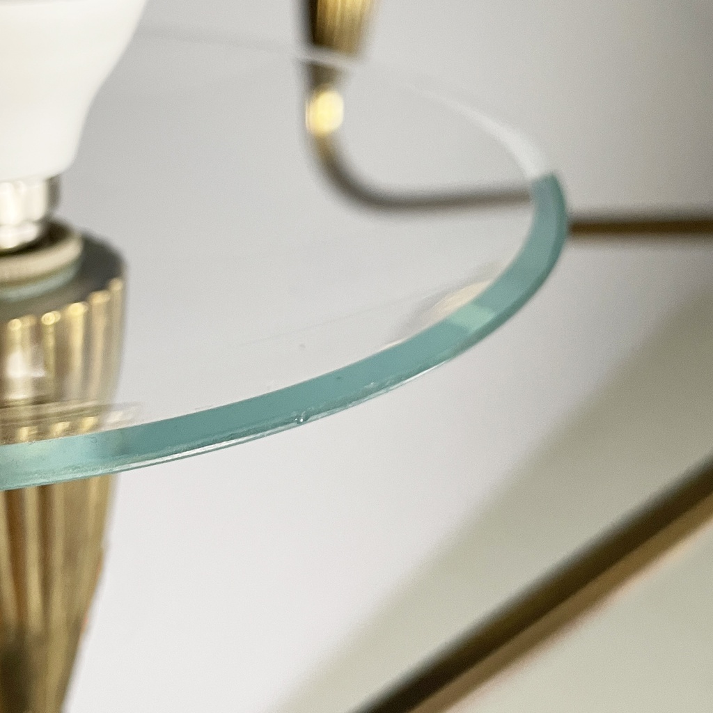 Lampadario in ottone, vetro e metallo verde, 1950 ca. 