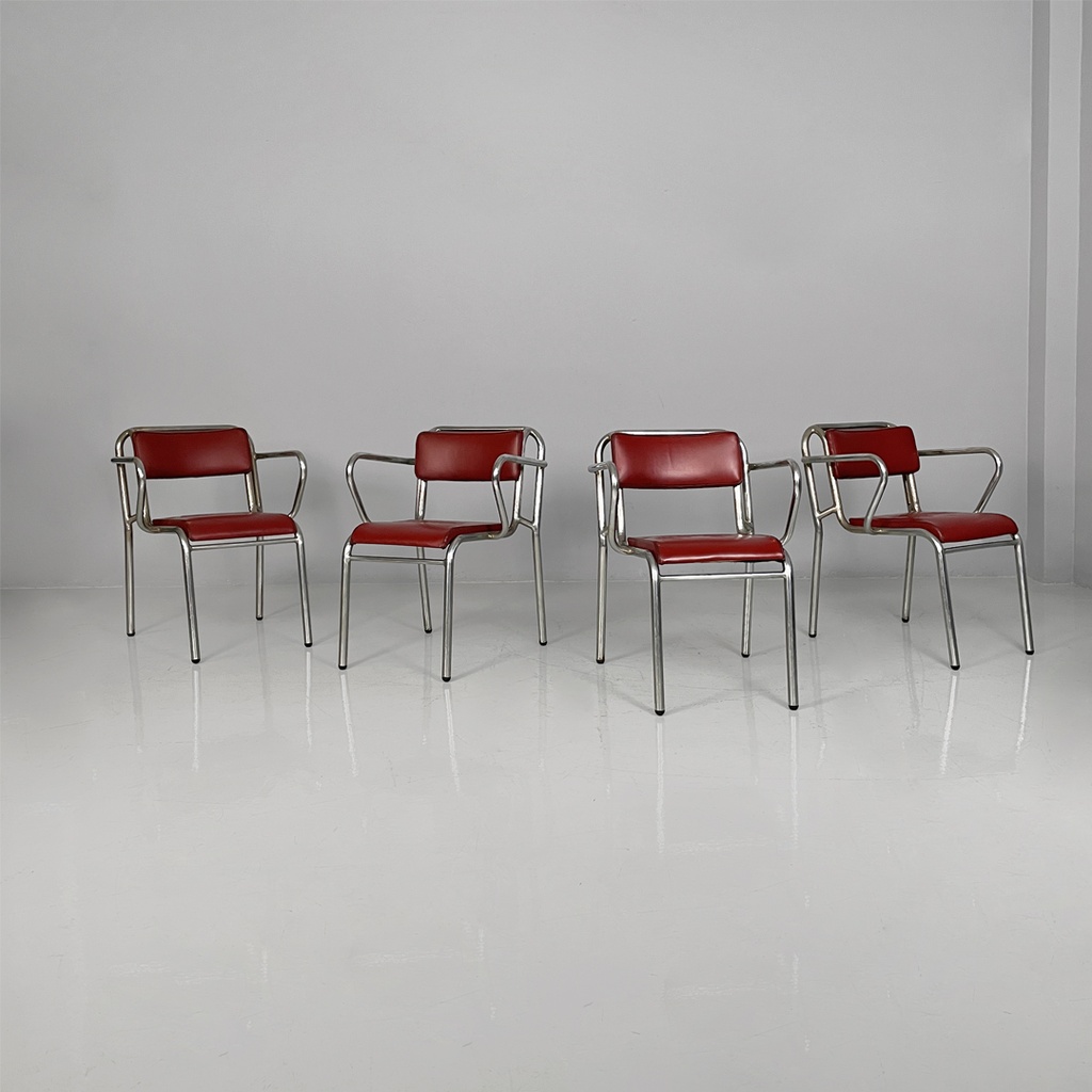 Sedie in alluminio e sky rosso, 1930 ca.