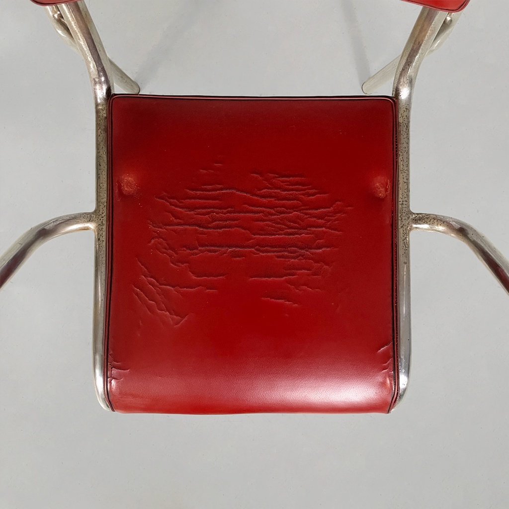Sedie in alluminio e sky rosso, 1930 ca.