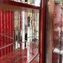 Mobile bar con lampada in legno, vetro e specchio, 1930 ca.